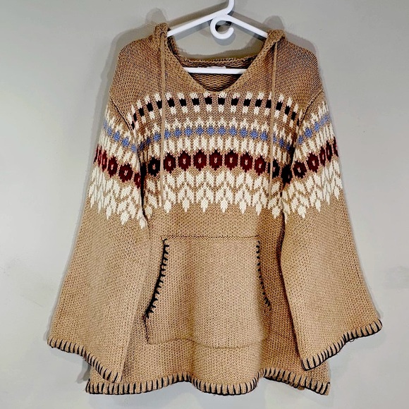 Zara Wool Blend Jacquard Knit Oversized Poncho Sweater Sz. Medium *BLOGGER FAVE* - Picture 2 of 11